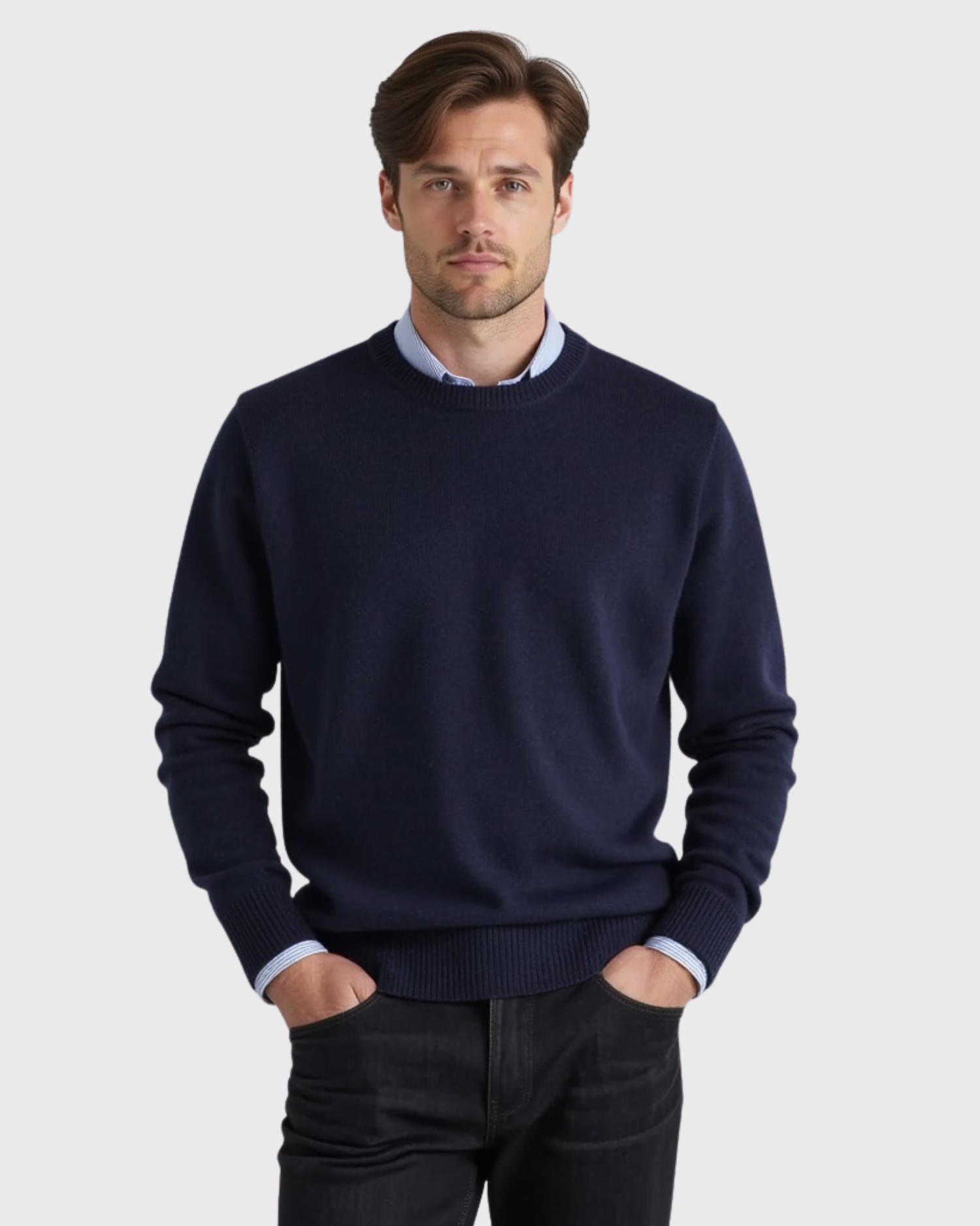 Men's Round-Neck Knit Sweater with Seasonal Fit