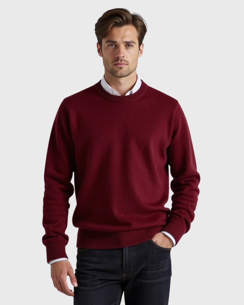 Men's Round-Neck Knit Sweater with Seasonal Fit
