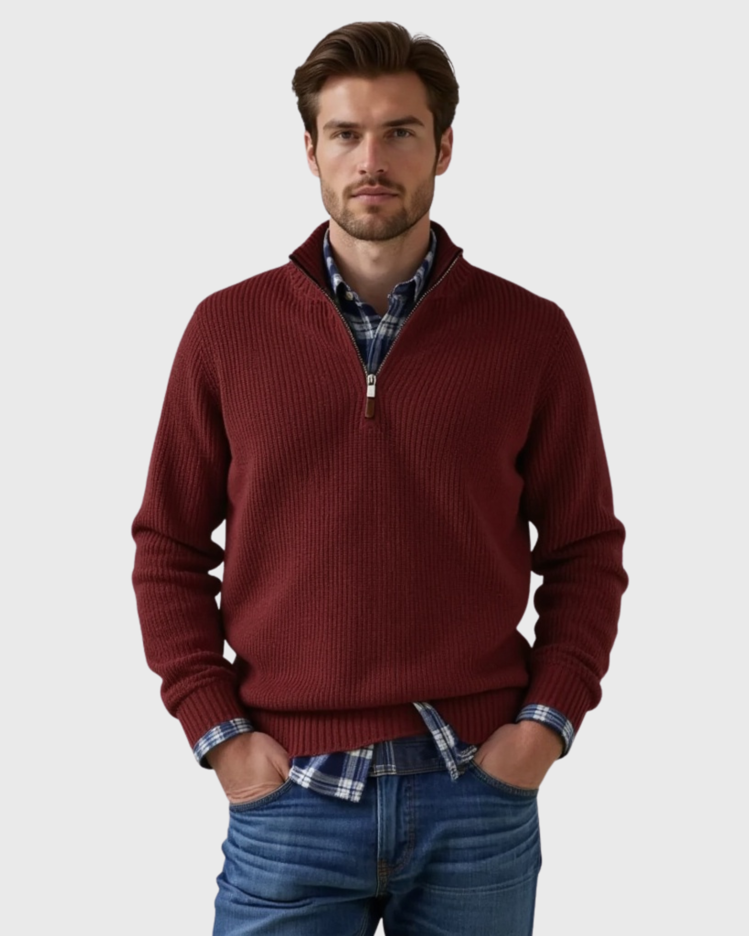 Men's Casual-Fit Sweater with Zippered Collar