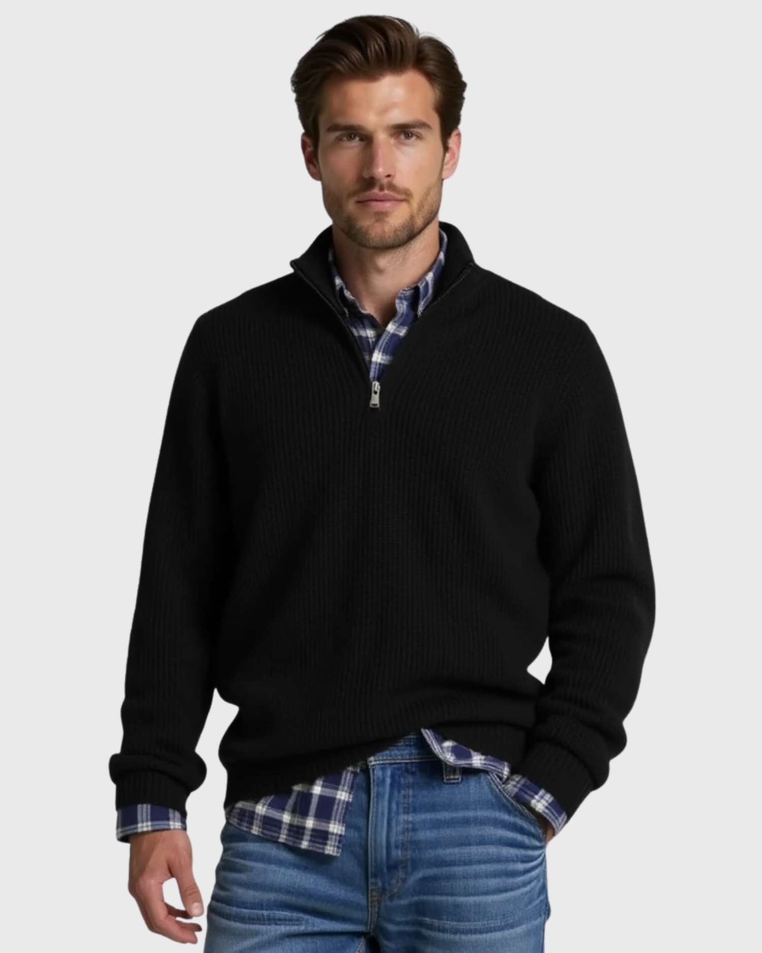 Men's Casual-Fit Sweater with Zippered Collar