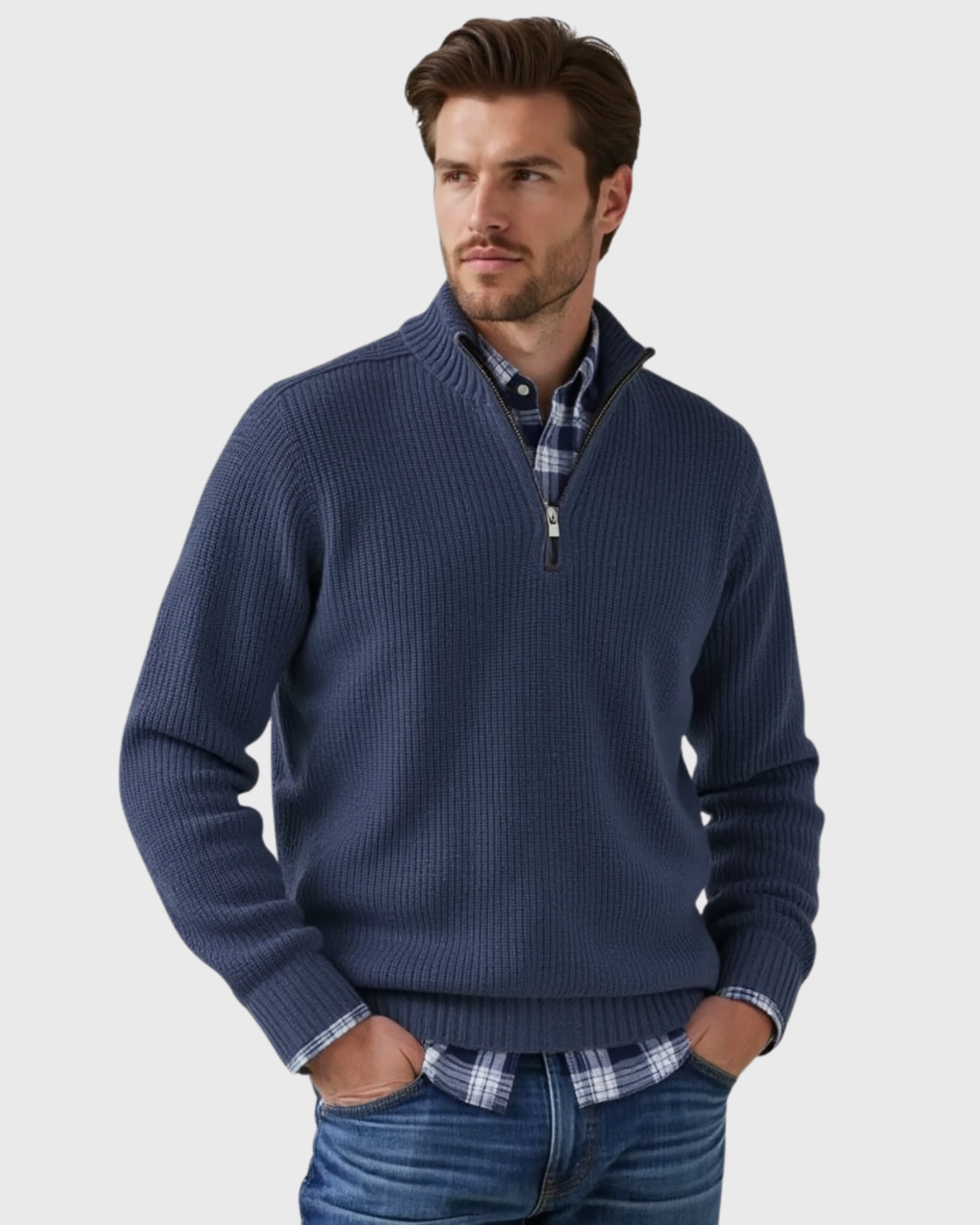 Men's Casual-Fit Sweater with Zippered Collar
