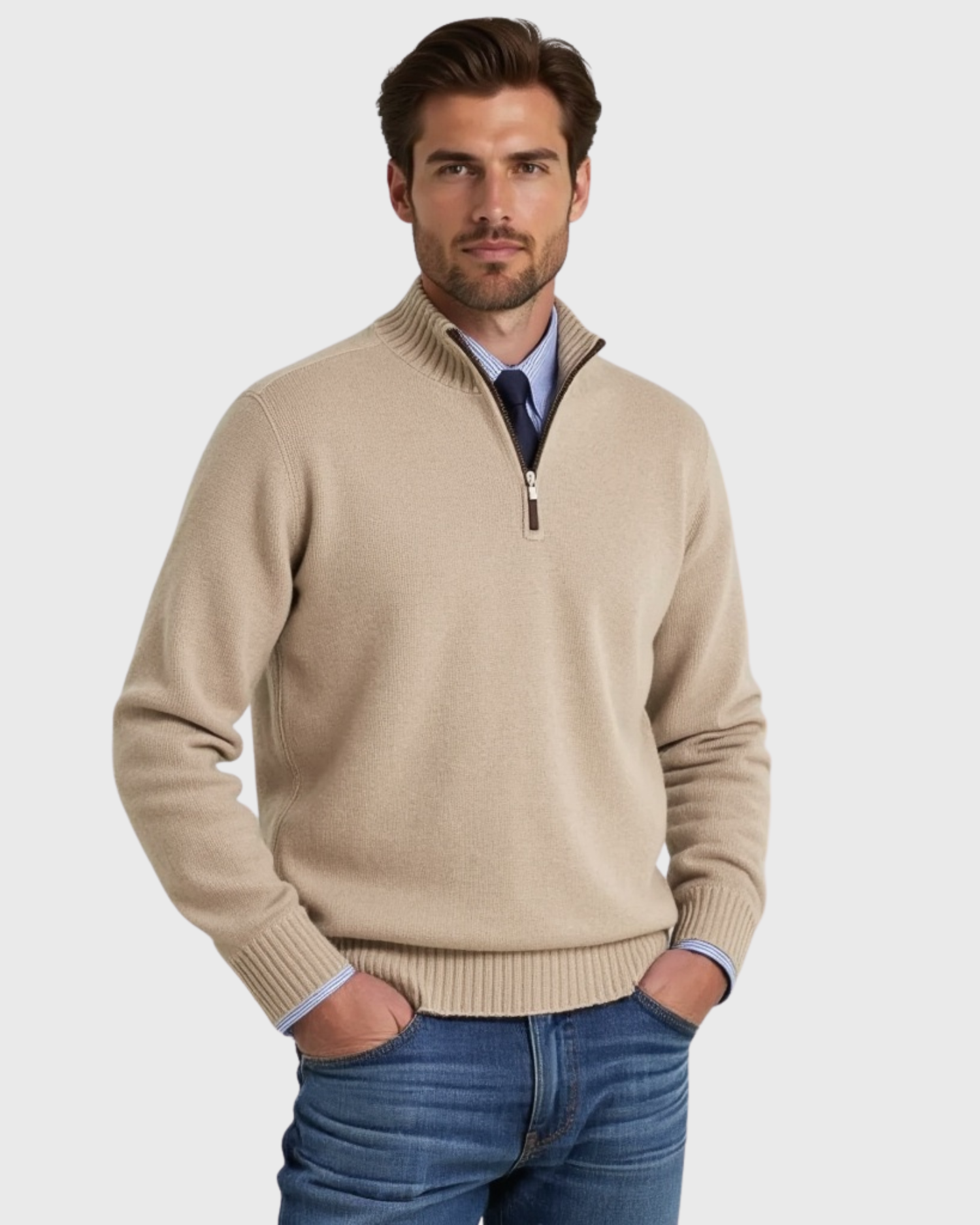 Men's Half-Zip Sweater with Modern Zipper Accent
