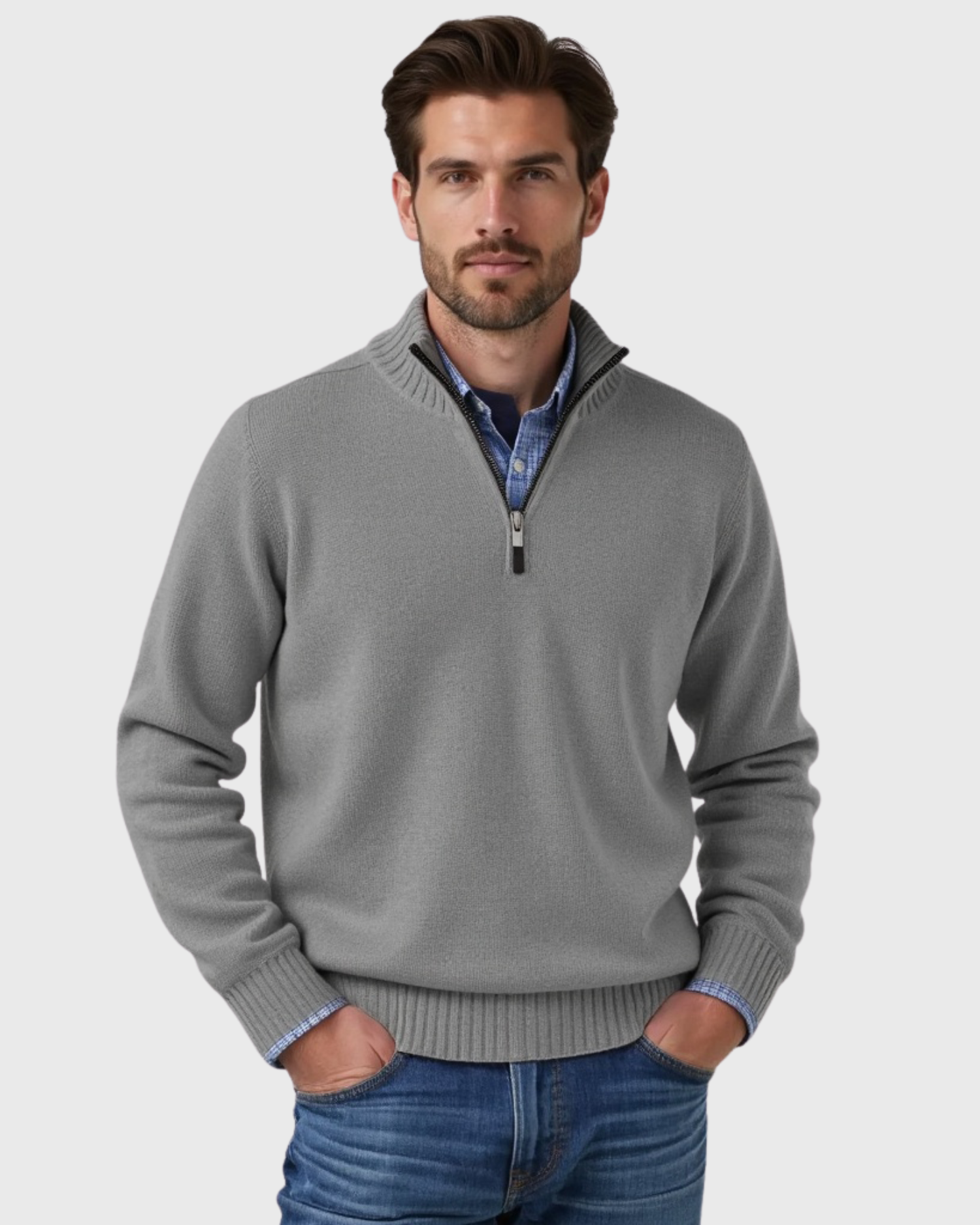 Men's Half-Zip Sweater with Modern Zipper Accent