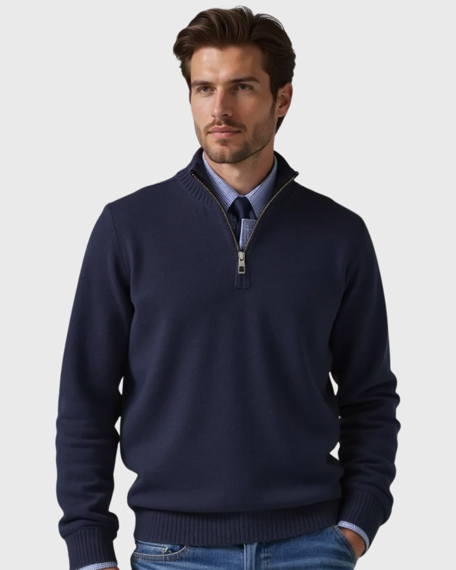 Men's Half-Zip Sweater with Modern Zipper Accent