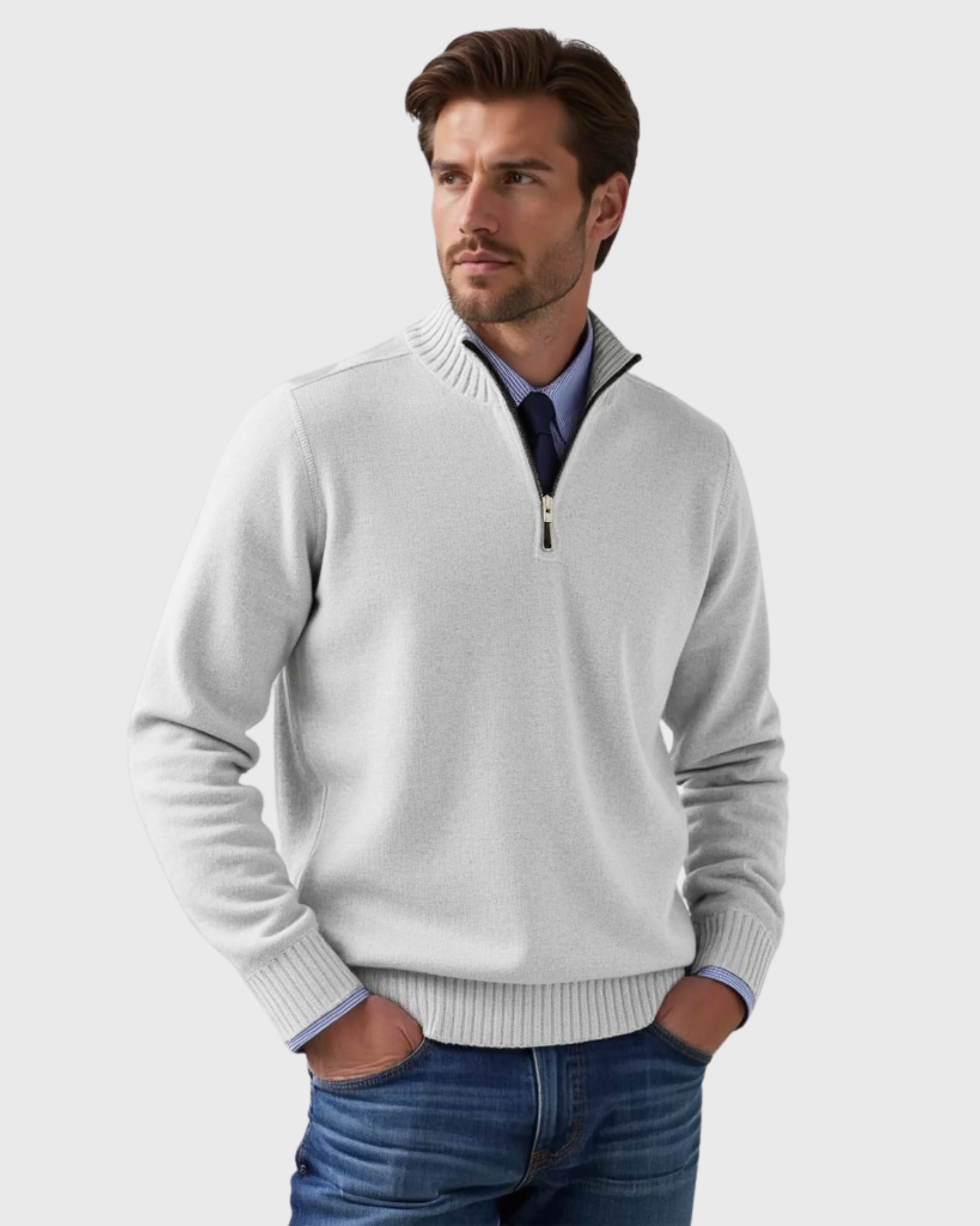 Men's Half-Zip Sweater with Modern Zipper Accent