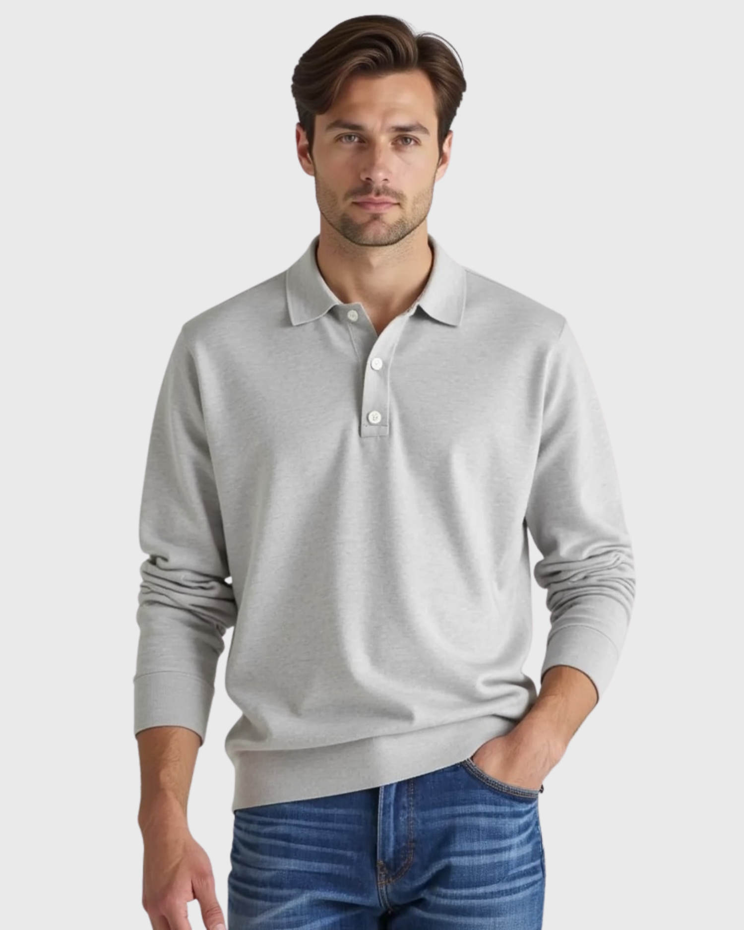Men's Long-Sleeve Polo Shirt with Button-Front Collar