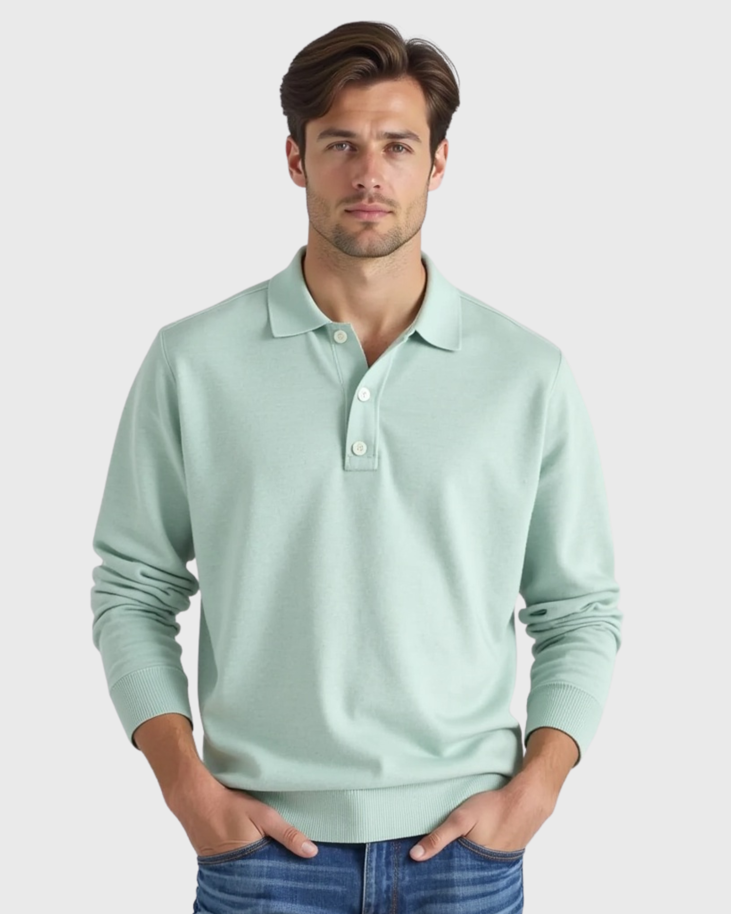 Men's Long-Sleeve Polo Shirt with Button-Front Collar