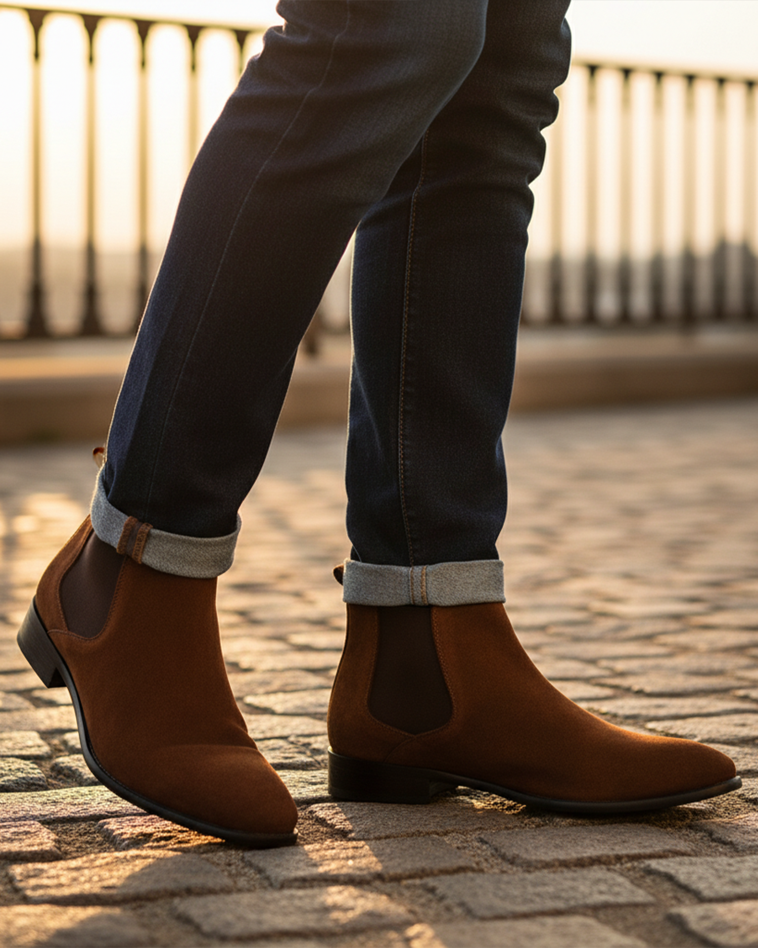 Men's Suede-Like Chelsea Boots with Elastic Side Panels