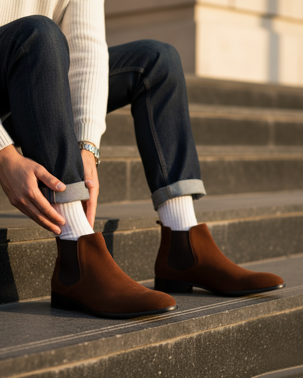 Men's Suede-Like Chelsea Boots with Elastic Side Panels