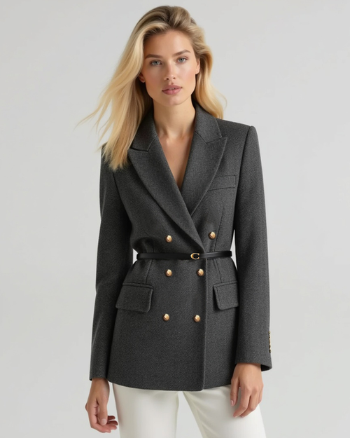 Women's Double-Breasted Tweed Coat with Notched Lapel