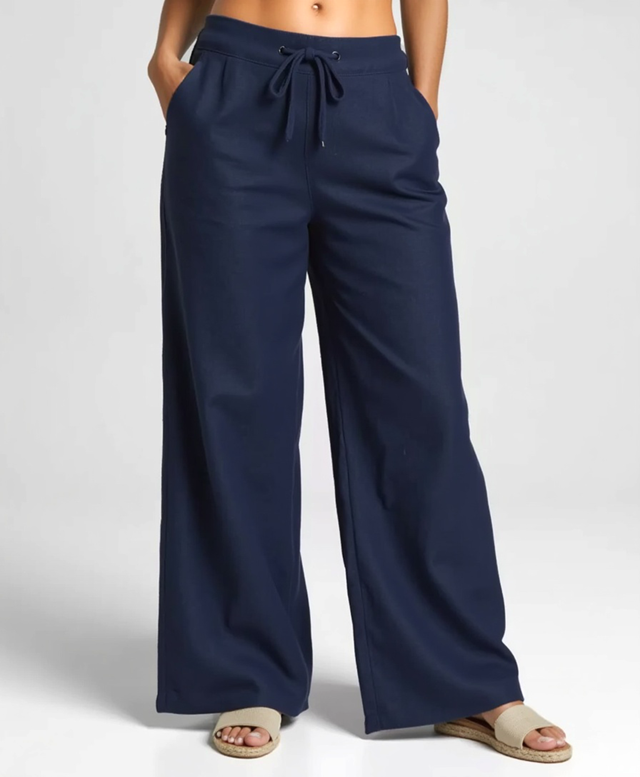 Women's Loose Linen-Blend Trousers with Elastic Waistband