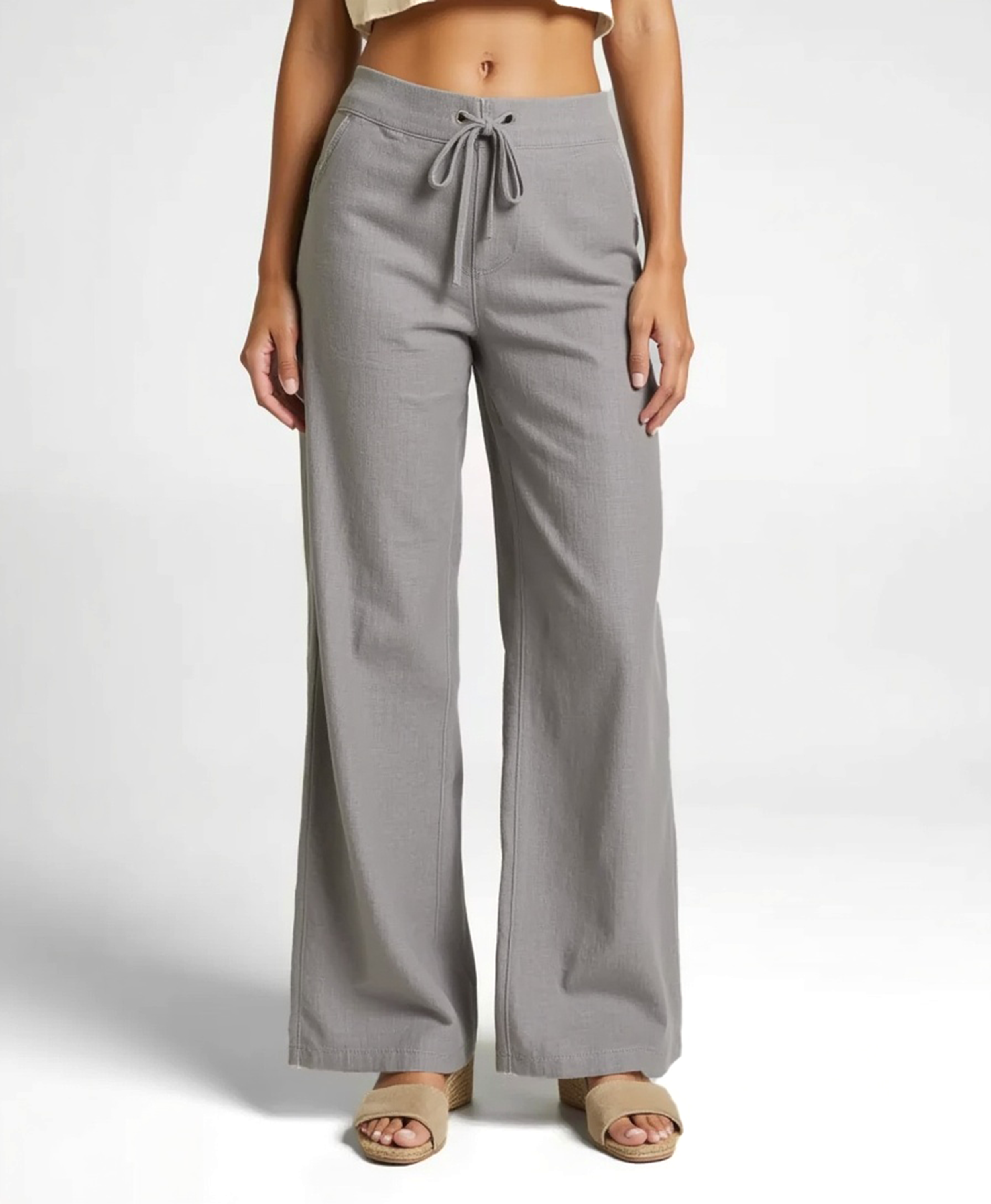 Women's Loose Linen-Blend Trousers with Elastic Waistband
