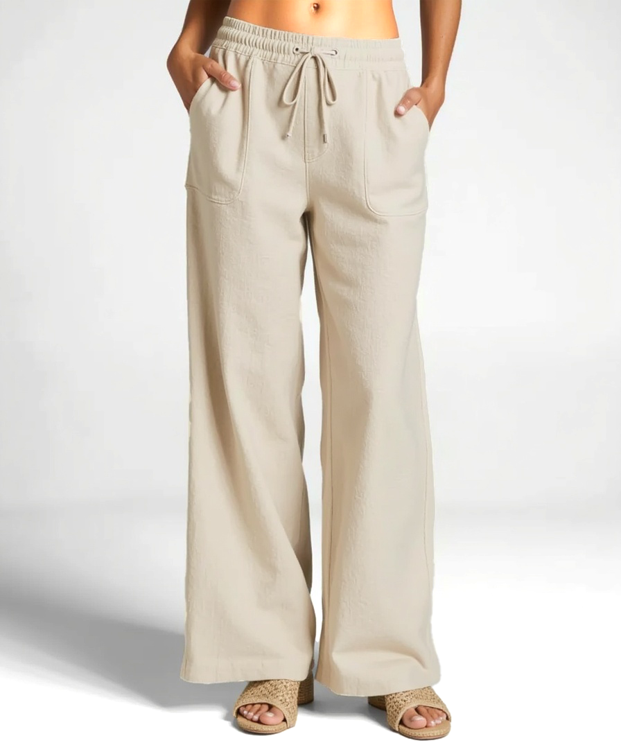 Women's Loose Linen-Blend Trousers with Elastic Waistband