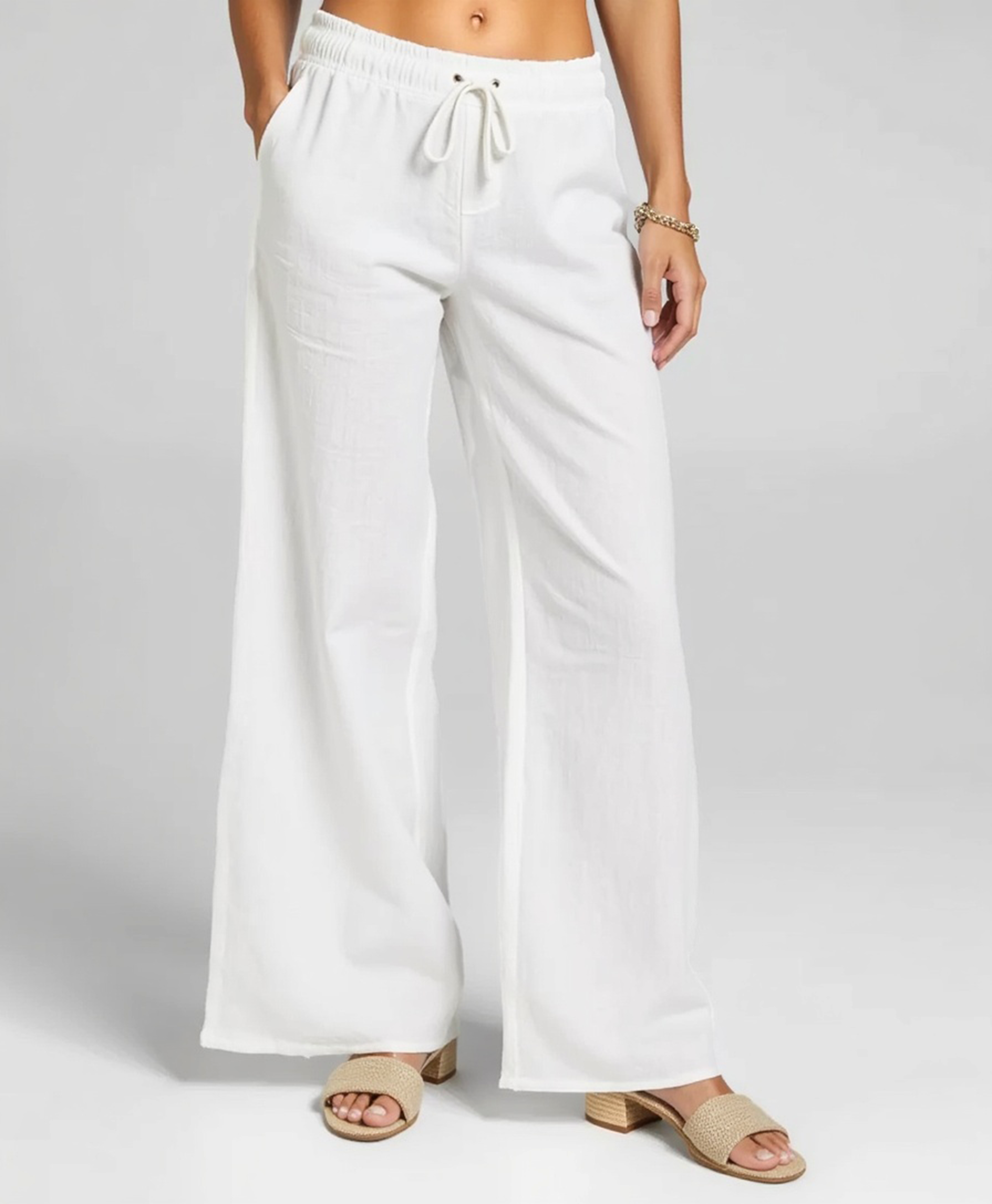 Women's Loose Linen-Blend Trousers with Elastic Waistband