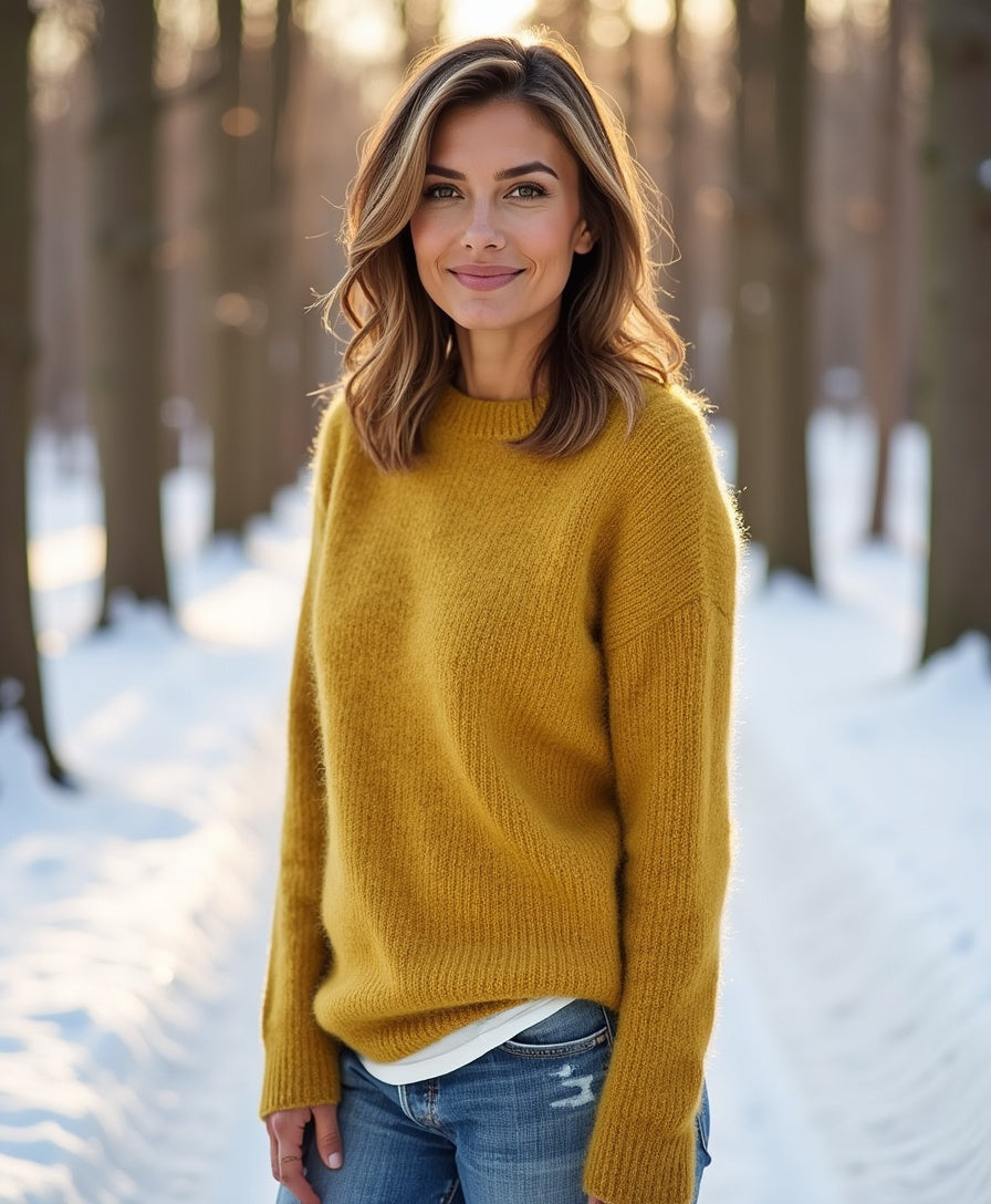 Women's Loose-Fit Knit Sweater with Wide Round Neck