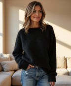 Women's Loose-Fit Knit Sweater with Wide Round Neck
