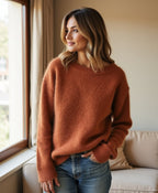 Women's Loose-Fit Knit Sweater with Wide Round Neck