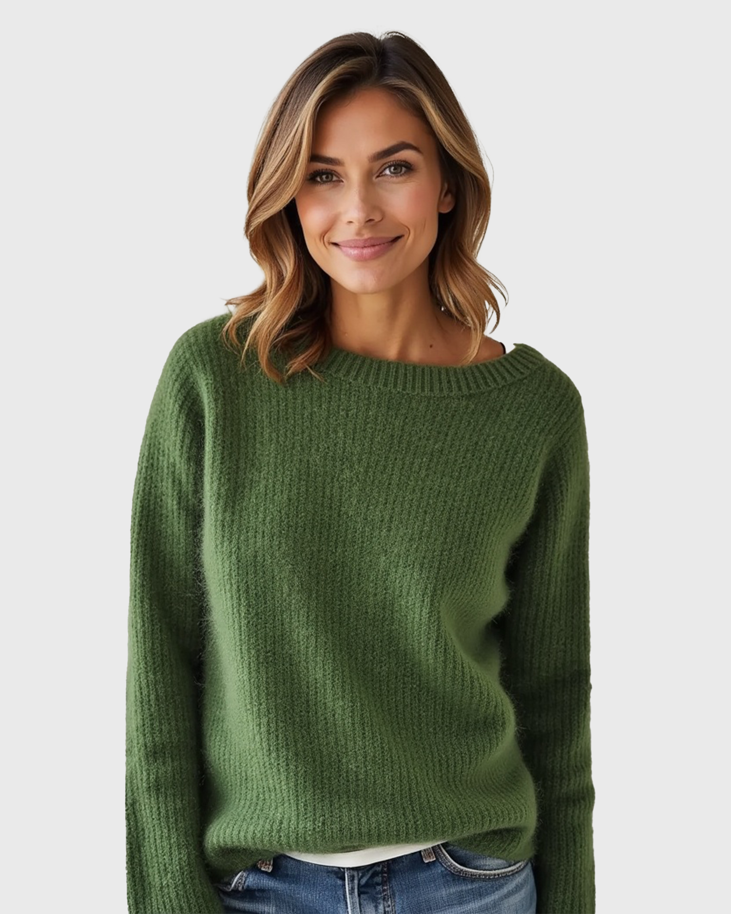 Women's Loose-Fit Knit Sweater with Wide Round Neck