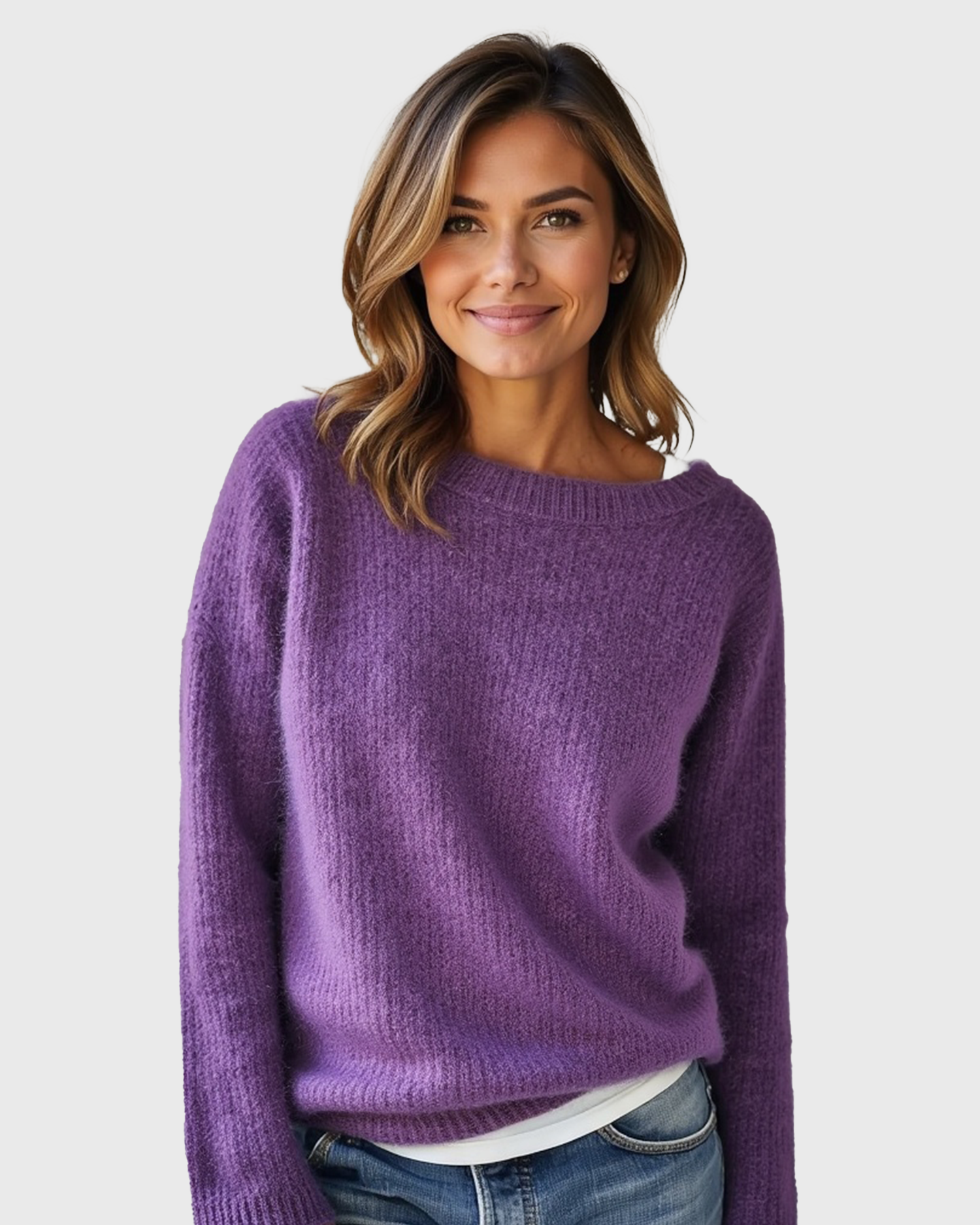 Women's Loose-Fit Knit Sweater with Wide Round Neck