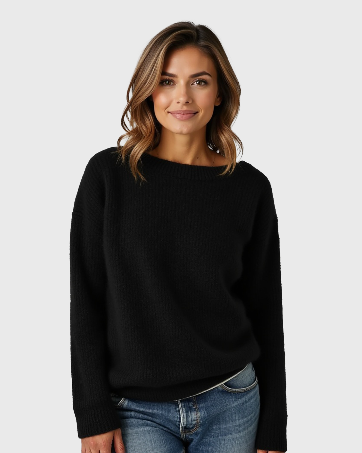 Women's Loose-Fit Knit Sweater with Wide Round Neck
