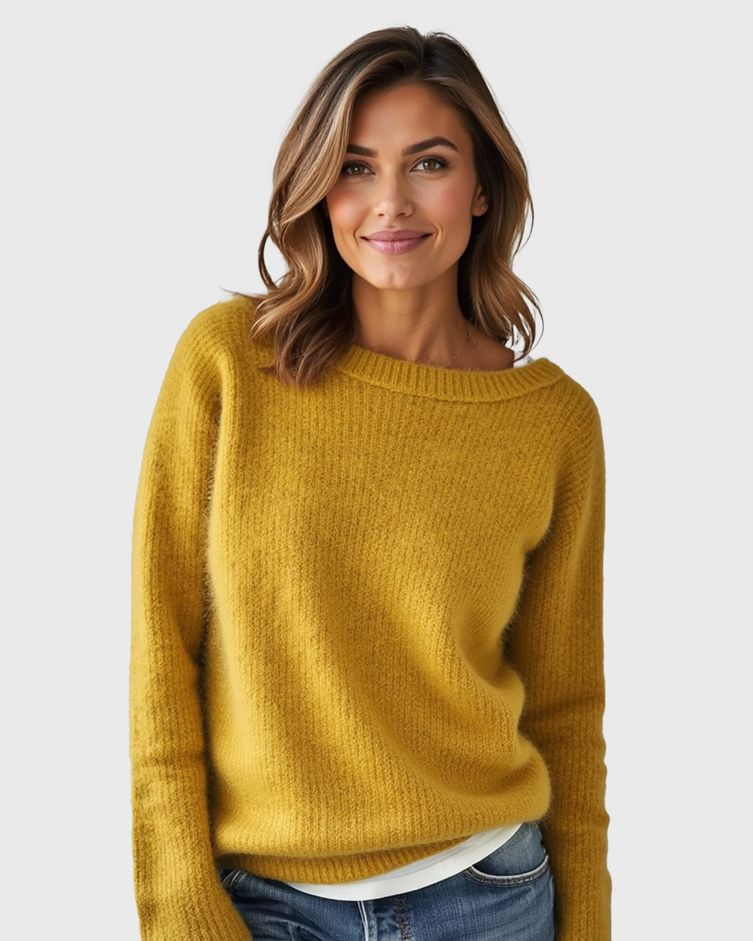 Women's Loose-Fit Knit Sweater with Wide Round Neck