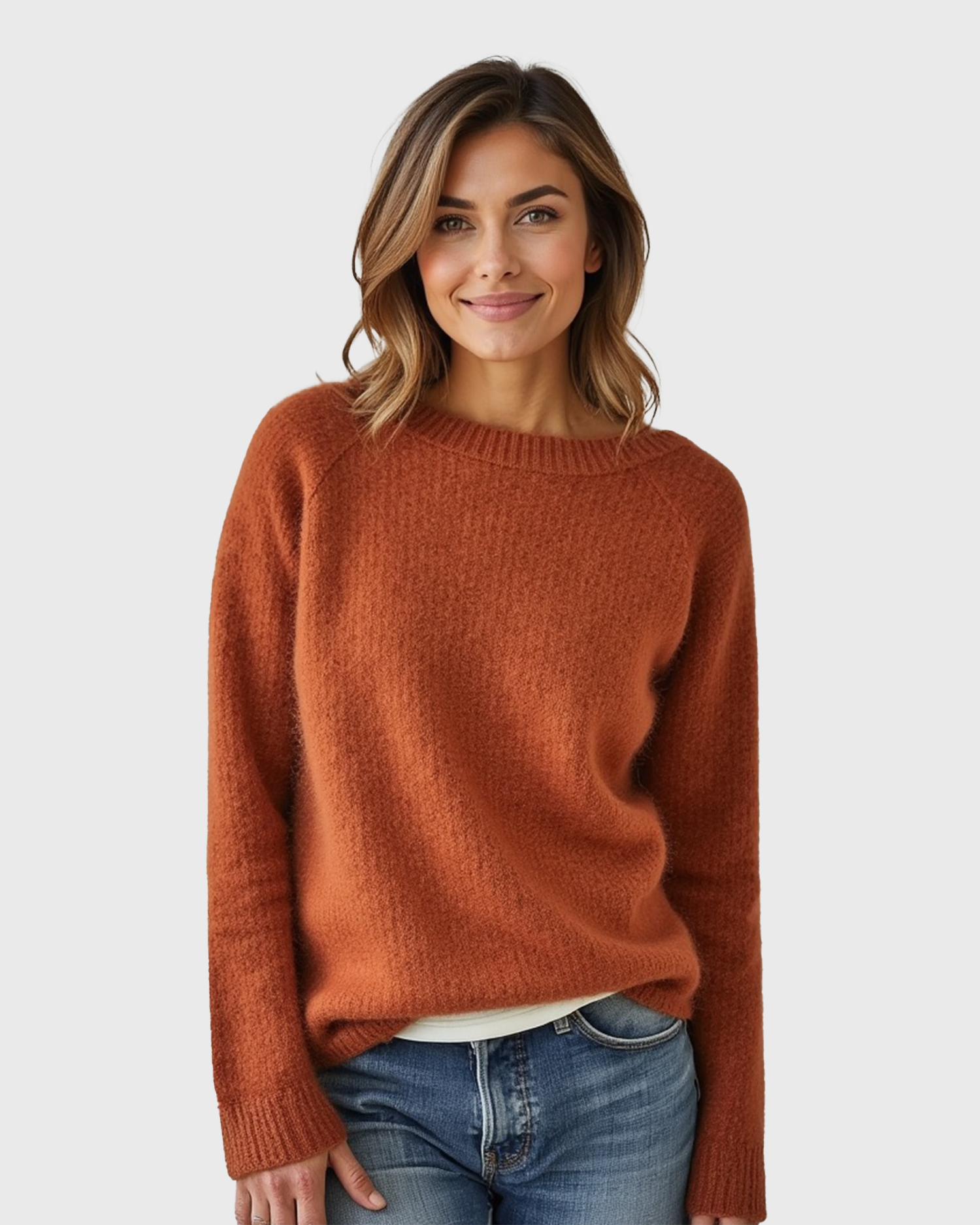 Women's Loose-Fit Knit Sweater with Wide Round Neck
