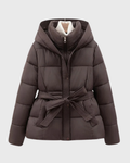 Women's Quilted Hooded Padded Coat with Tie Belt
