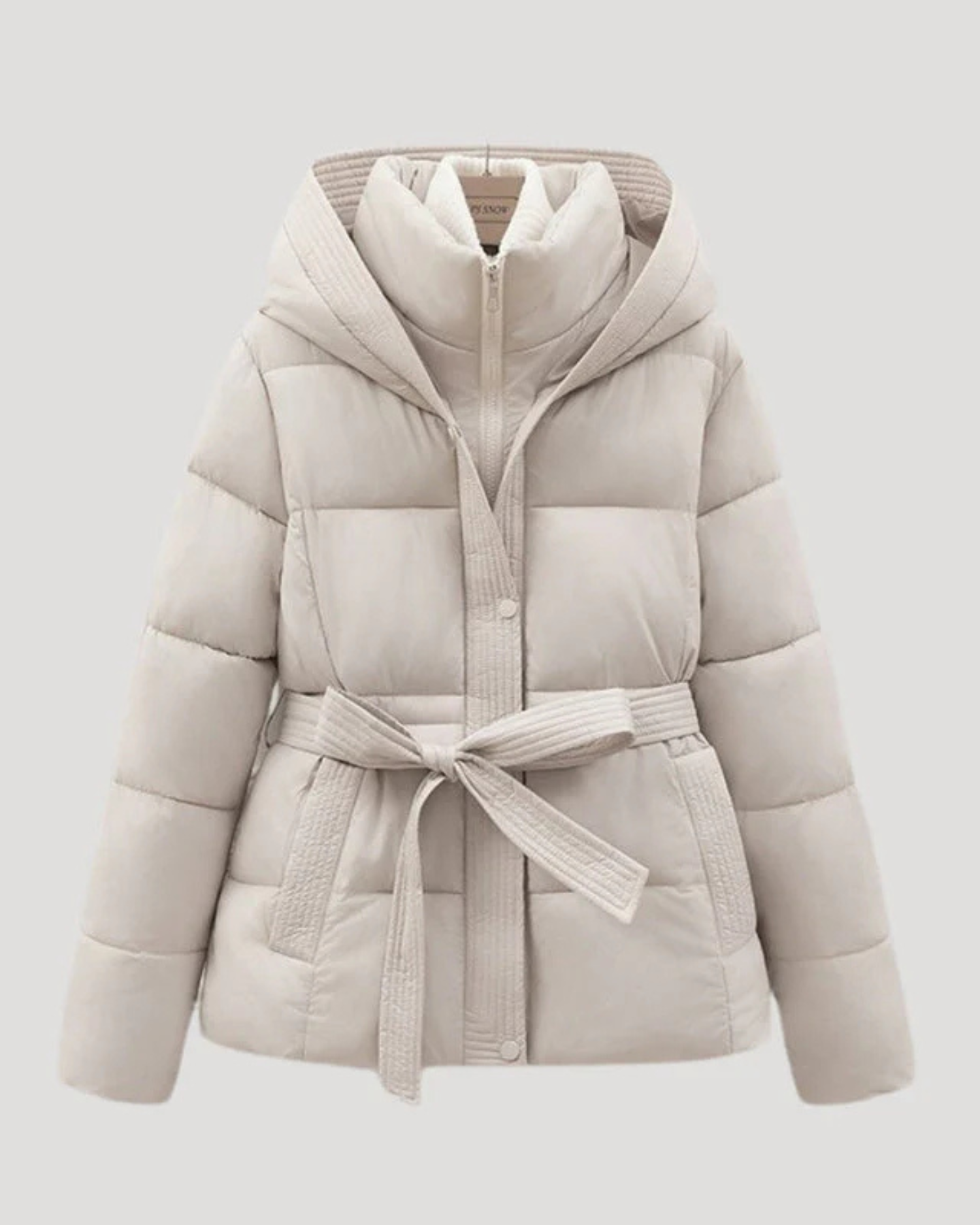 Women's Quilted Hooded Padded Coat with Tie Belt