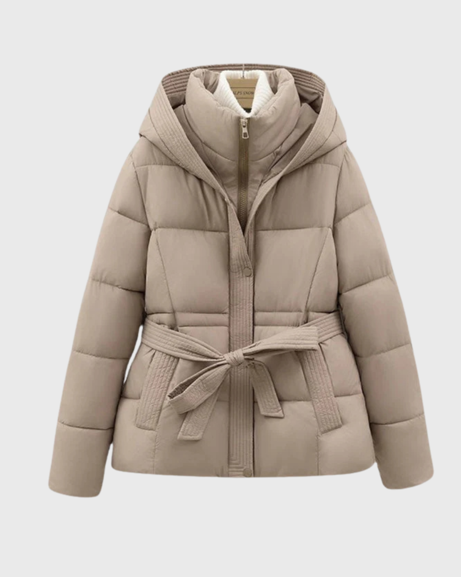 Women's Quilted Hooded Padded Coat with Tie Belt