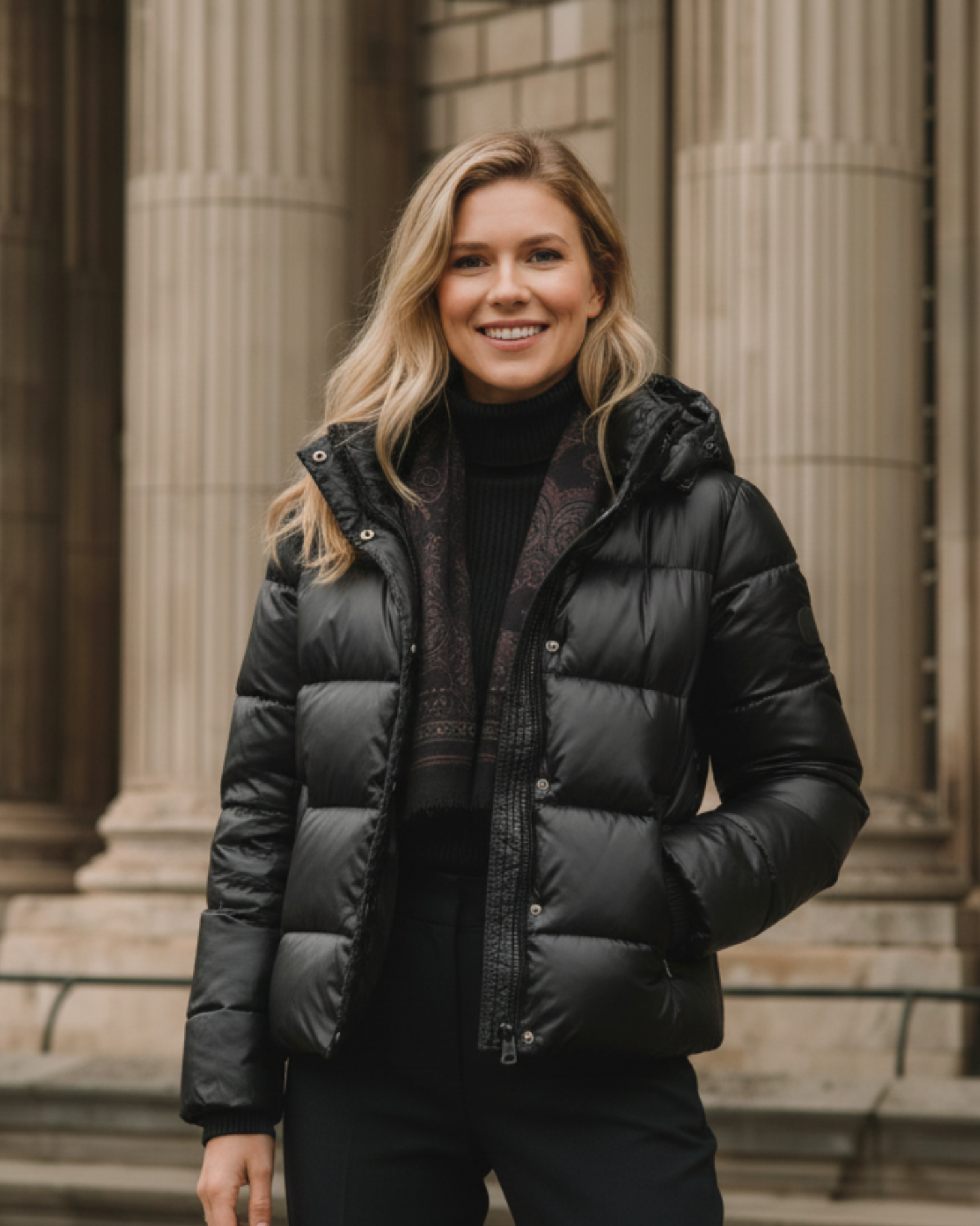Women's Cropped Hooded Puffer Jacket with Shiny Quilted Finish