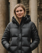 Women's Cropped Hooded Puffer Jacket with Shiny Quilted Finish