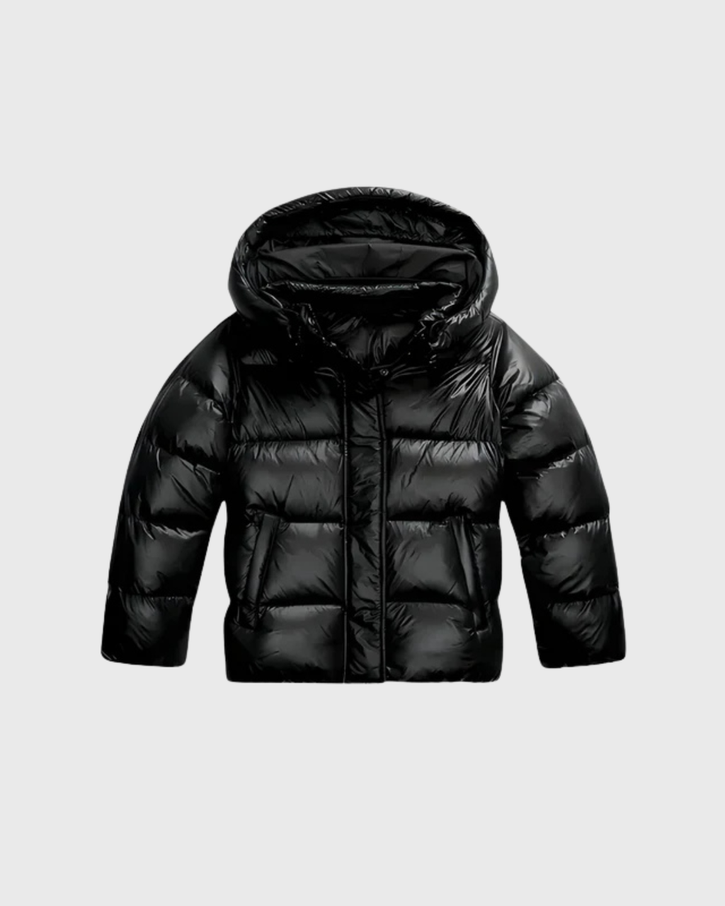 Women's Cropped Hooded Puffer Jacket with Shiny Quilted Finish