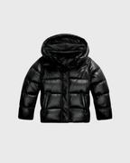 Women's Cropped Hooded Puffer Jacket with Shiny Quilted Finish