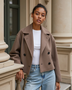 Women's Cropped Structured Jacket with Double-Button Front