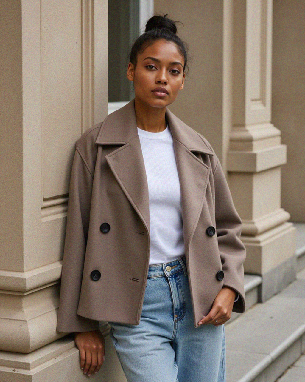 Women's Cropped Structured Jacket with Double-Button Front