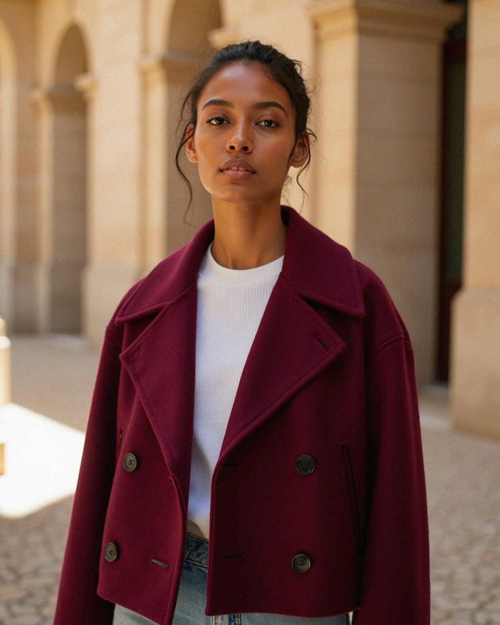 Women's Cropped Structured Jacket with Double-Button Front