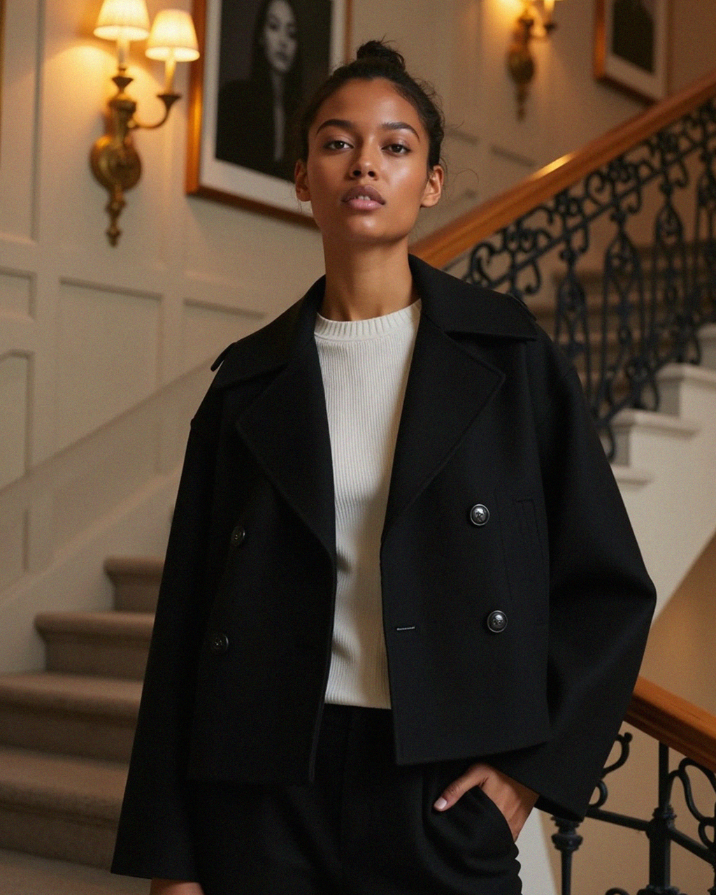 Women's Cropped Structured Jacket with Double-Button Front