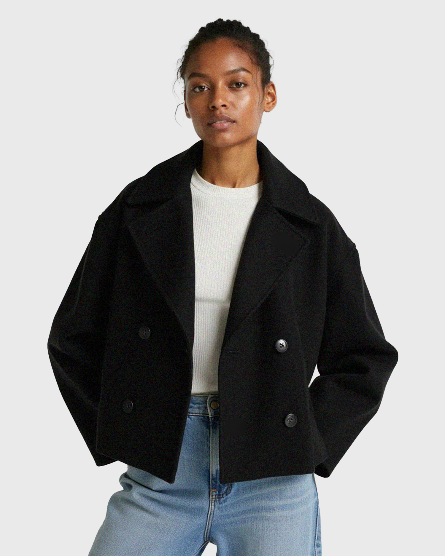 Women's Cropped Structured Jacket with Double-Button Front
