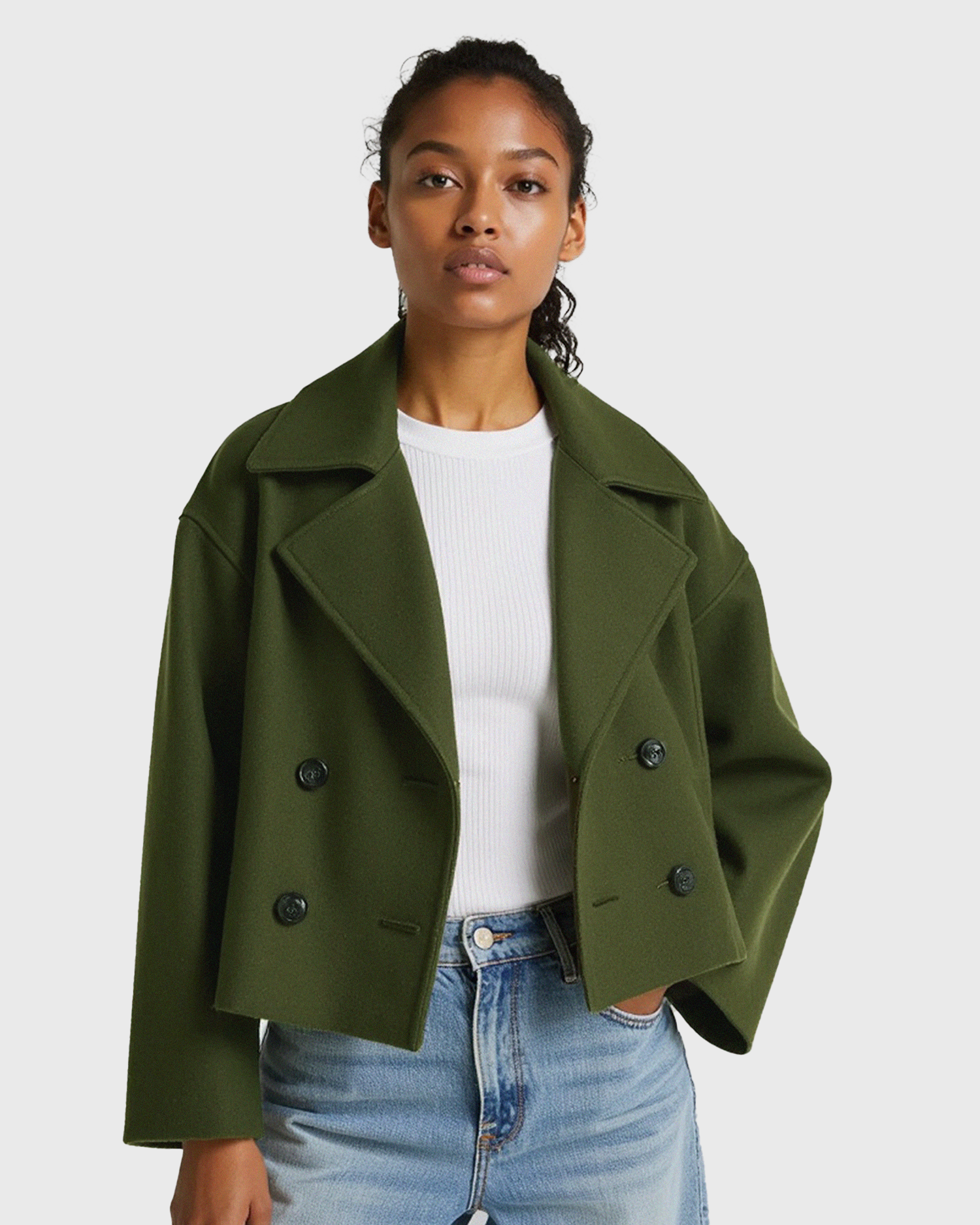 Women's Cropped Structured Jacket with Double-Button Front