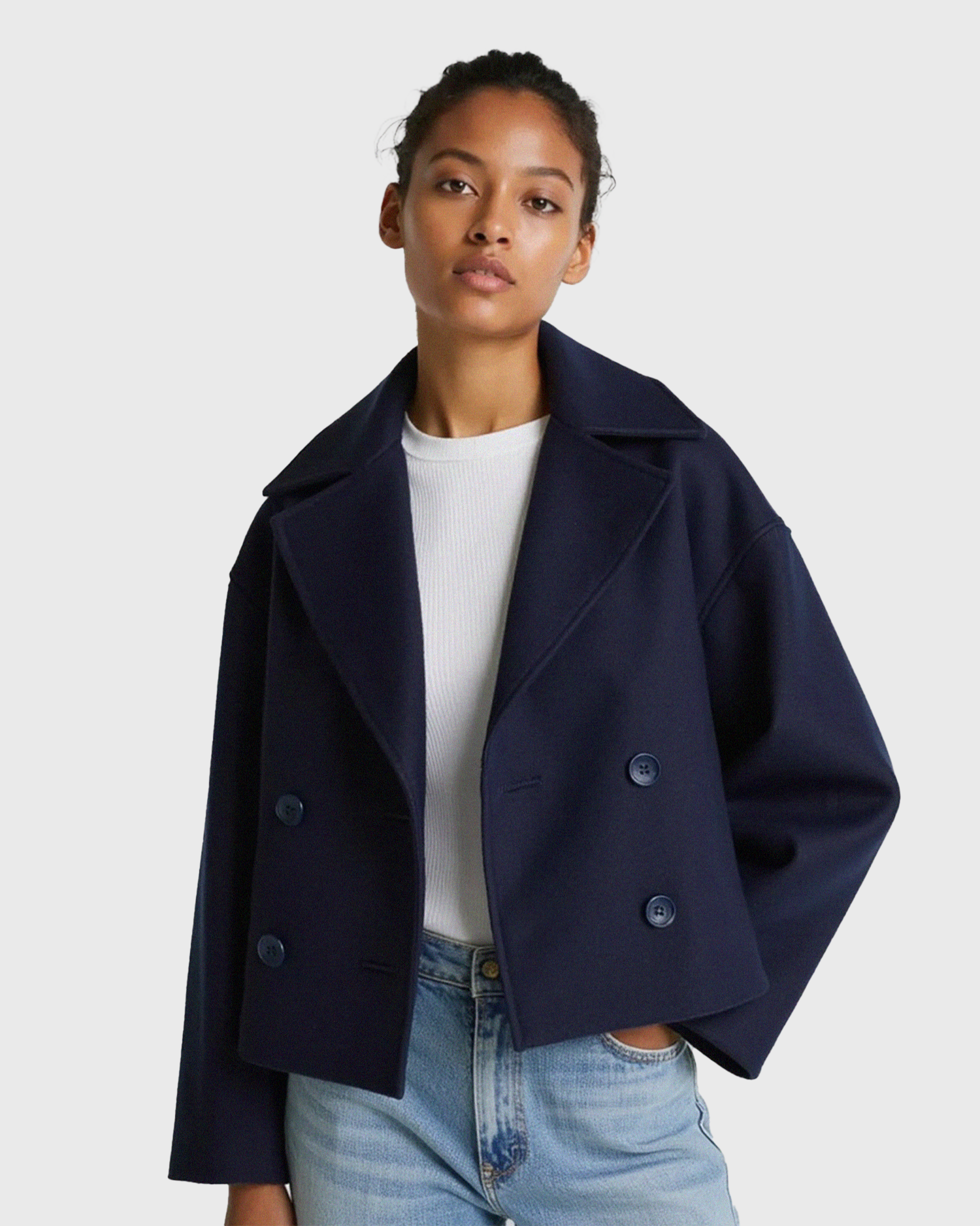 Women's Cropped Structured Jacket with Double-Button Front