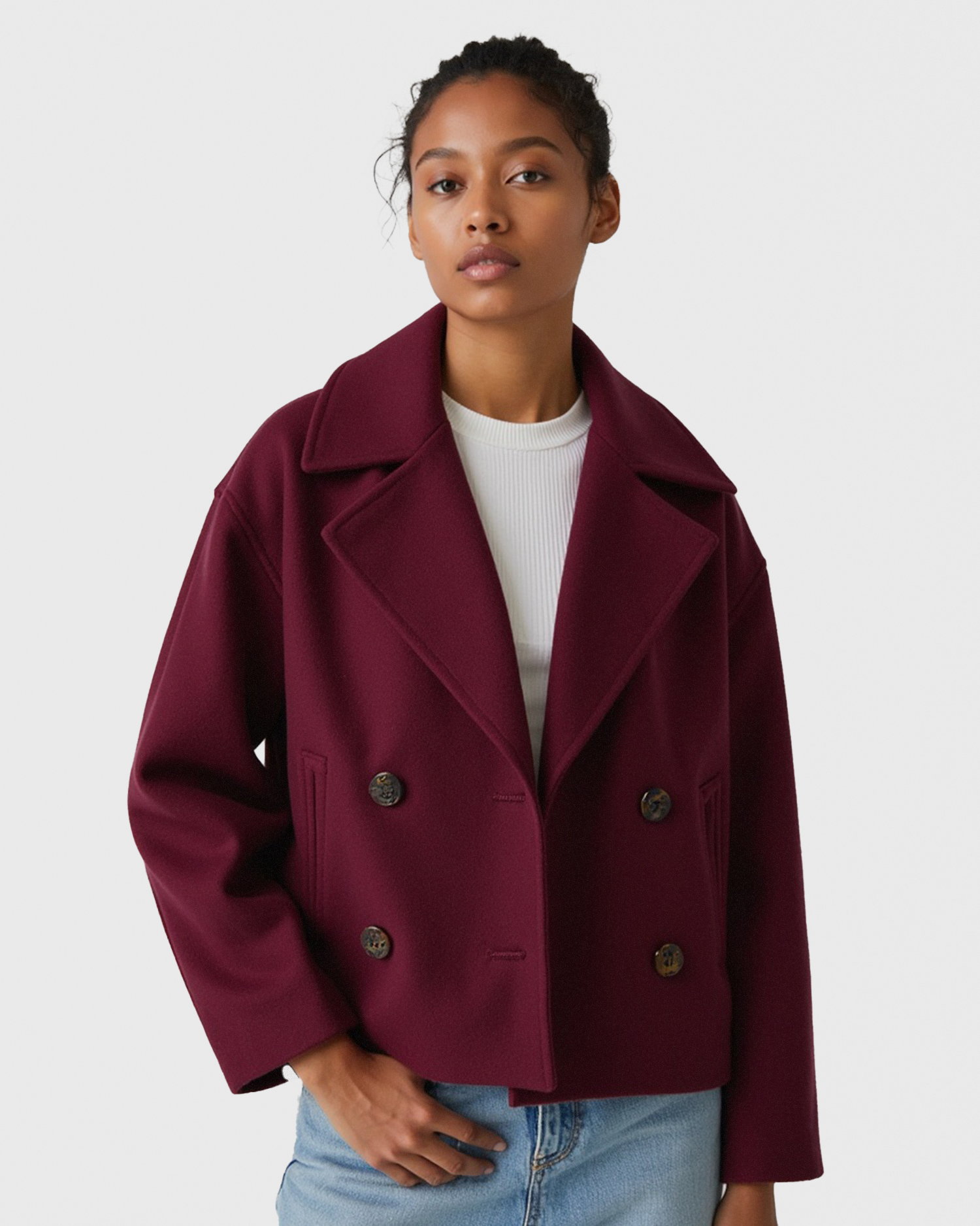 Women's Cropped Structured Jacket with Double-Button Front