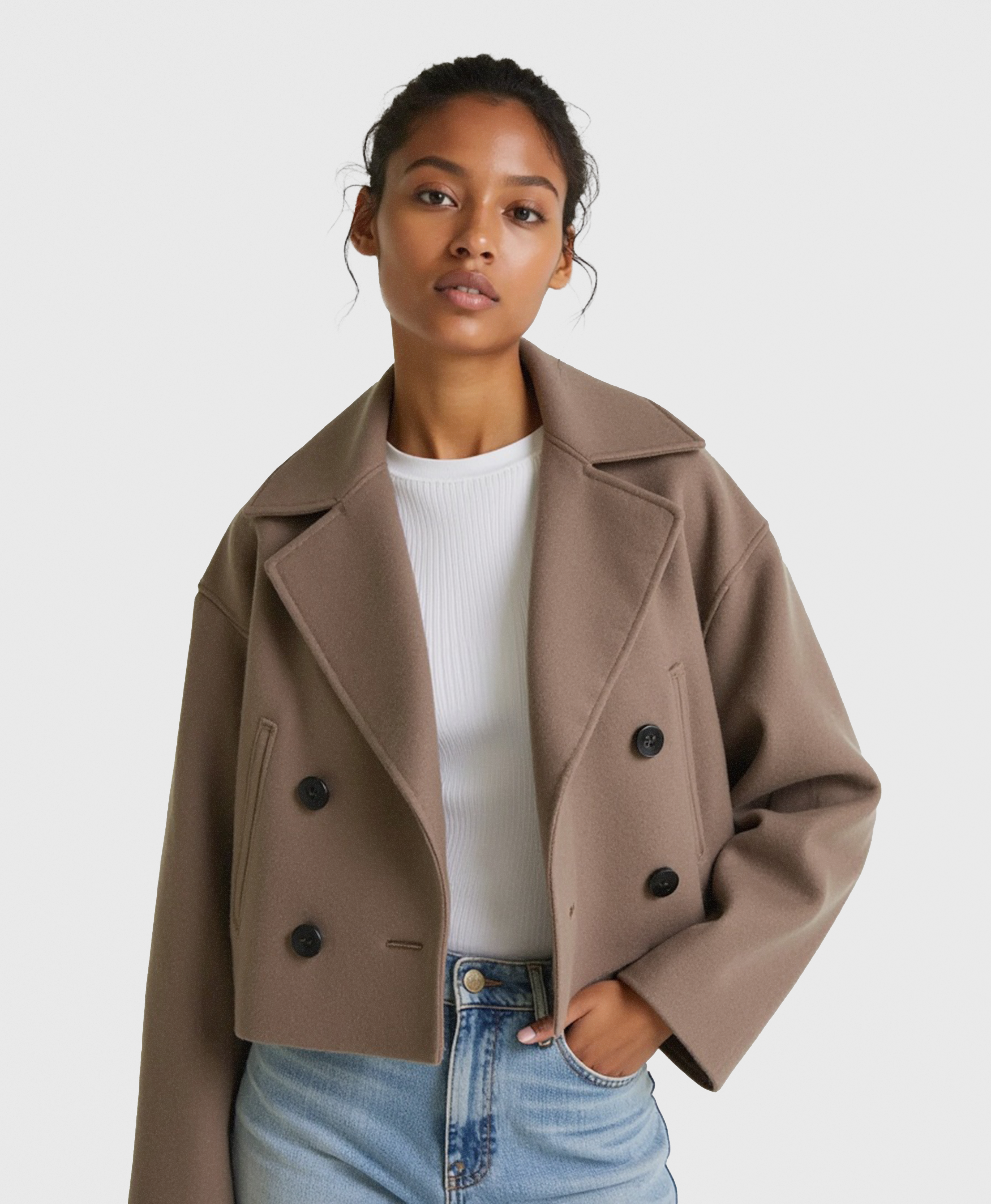 Women's Cropped Structured Jacket with Double-Button Front