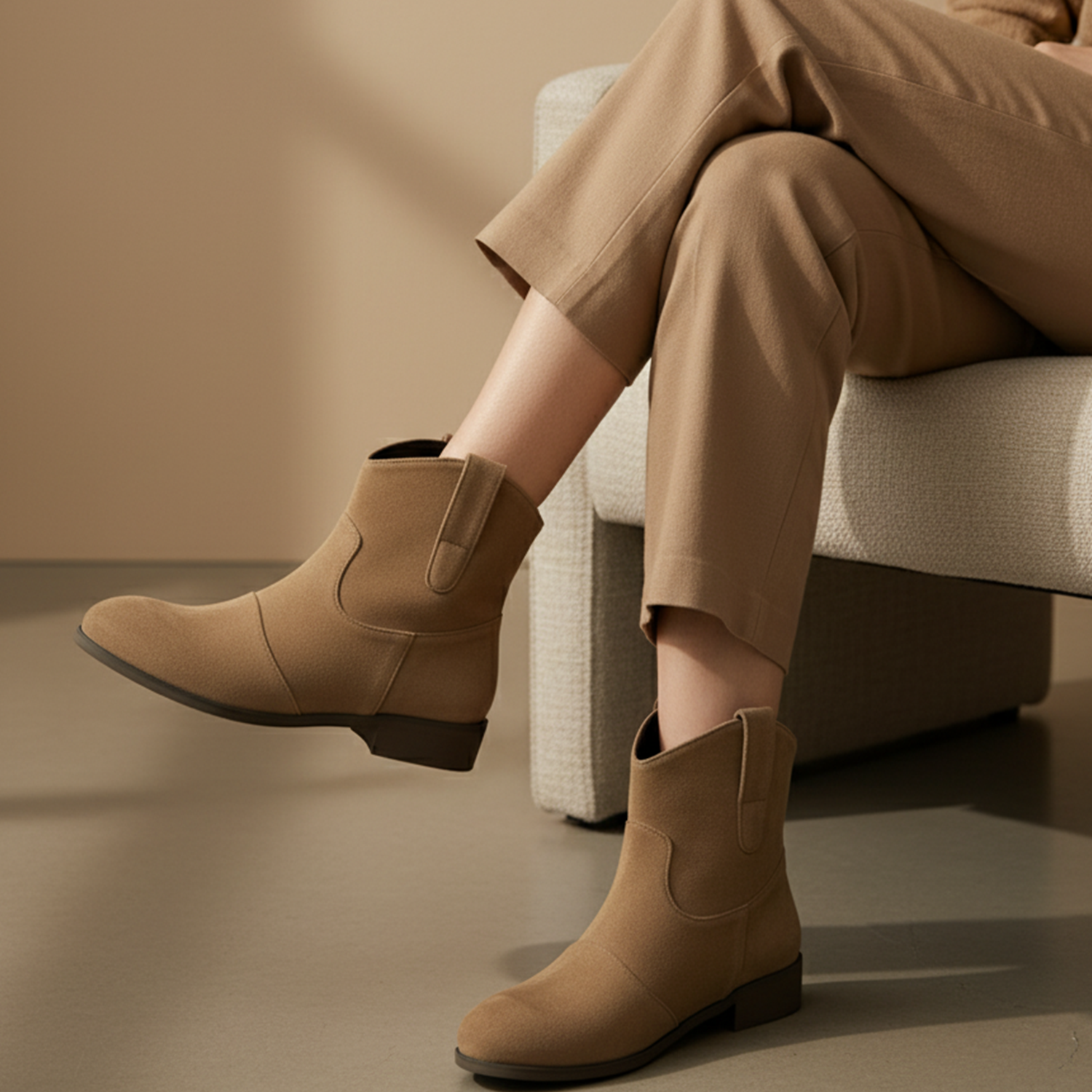 Women's Western-Inspired Ankle Boots with Suede-Like Finish