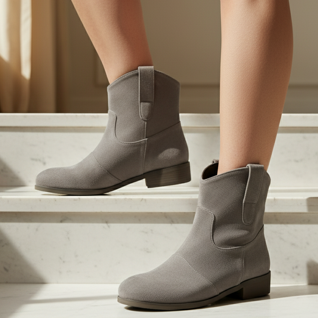 Women's Western-Inspired Ankle Boots with Suede-Like Finish