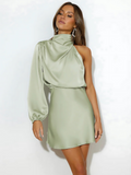 Women's Slim Maxi Dress with One-Shoulder Satin Finish