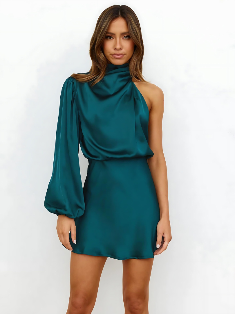Women's Slim Maxi Dress with One-Shoulder Satin Finish