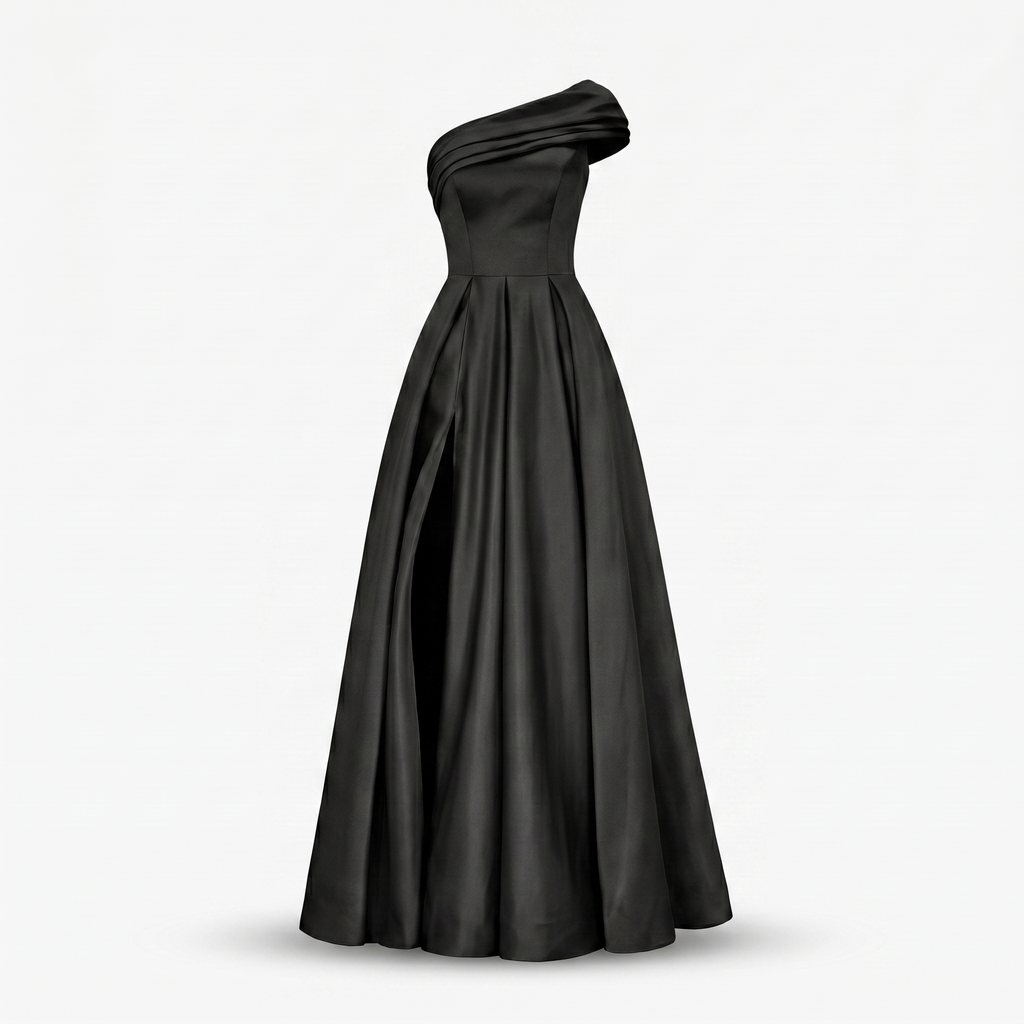 Women's Satin One-Shoulder Maxi Dress with High Slit