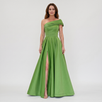 Women's Satin One-Shoulder Maxi Dress with High Slit