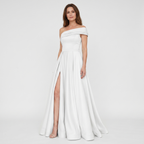 Women's Satin One-Shoulder Maxi Dress with High Slit