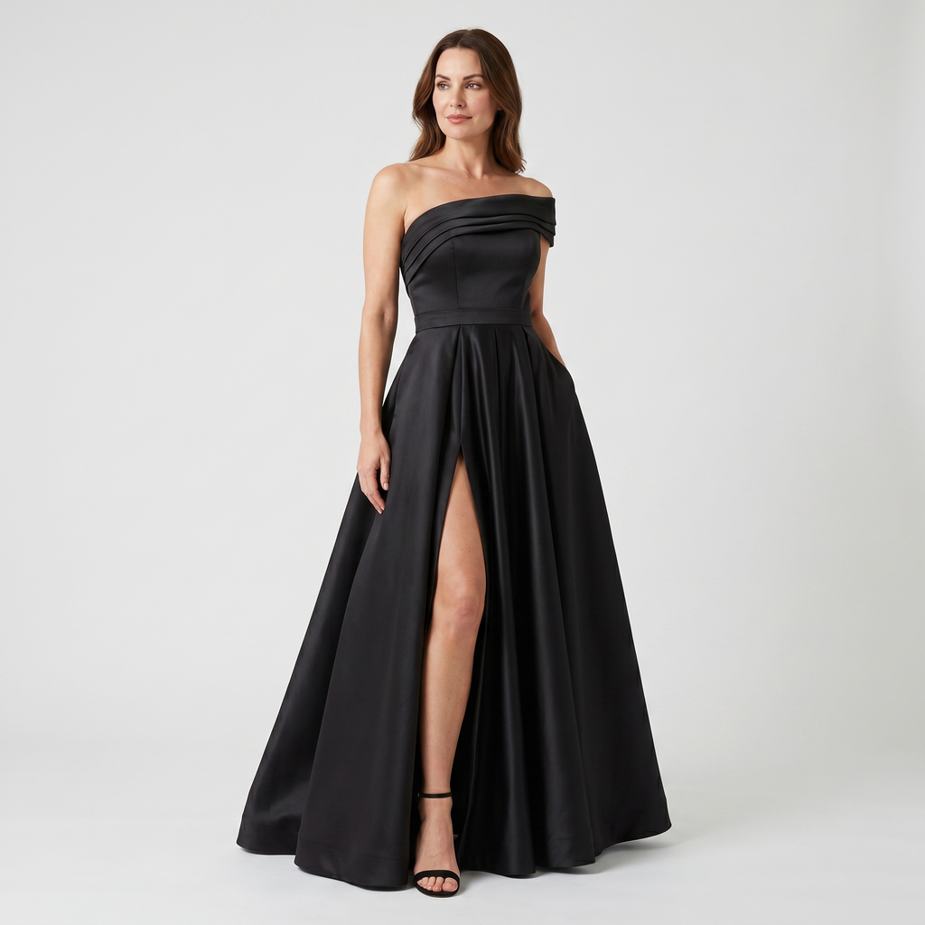 Women's Satin One-Shoulder Maxi Dress with High Slit
